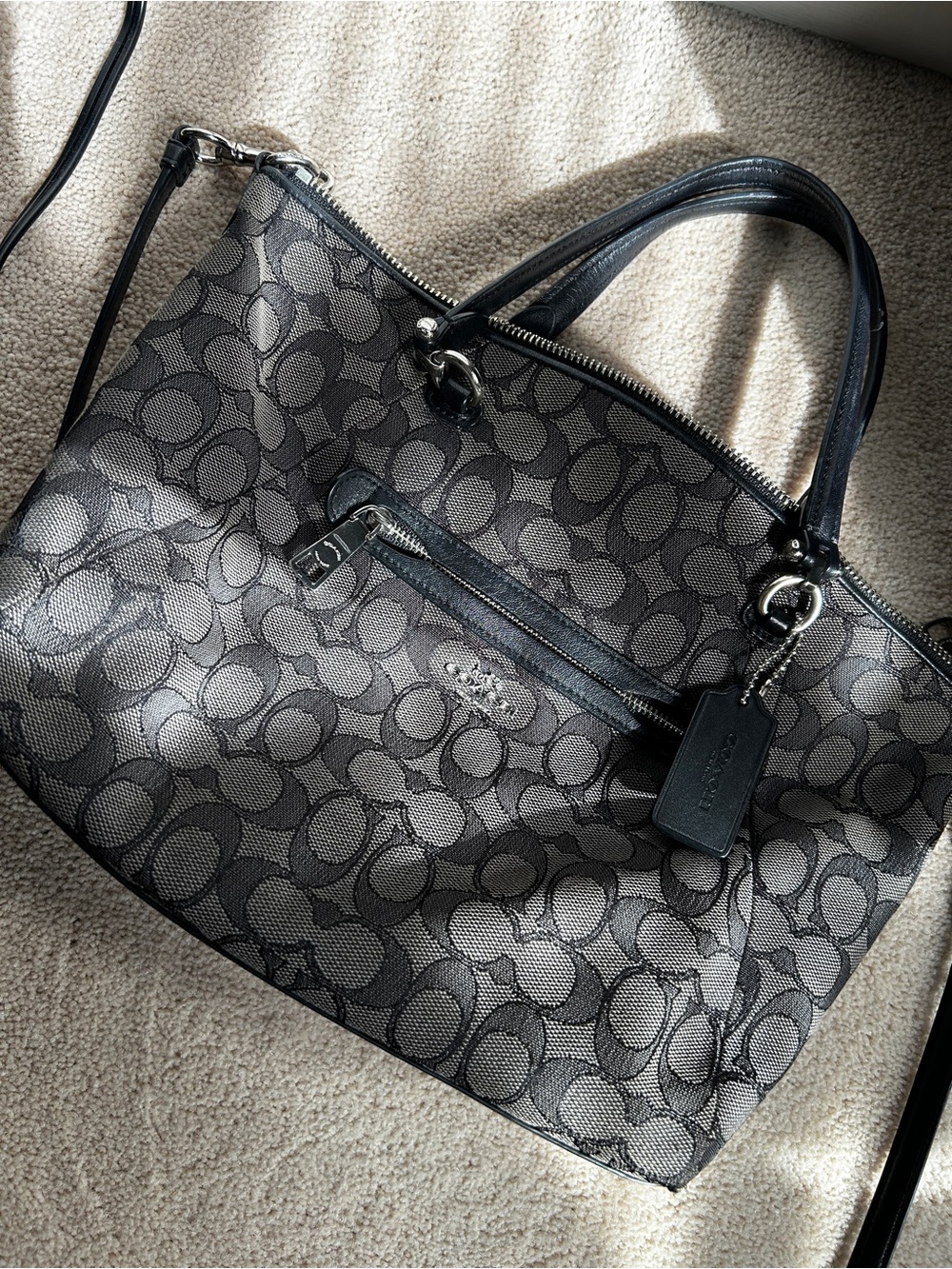 Vintage Coach Signature Jacquard Shoulder Bag in Black and Gray